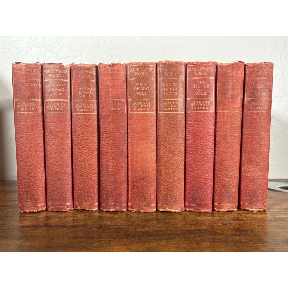 Mark Twain Works Authors National Edition Harpers Red Hardcover 9 Volume Antique